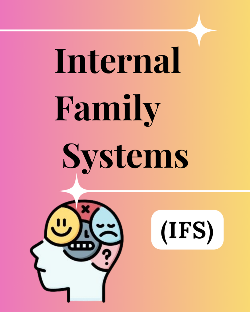 Gradient cover image for Internal Family Systems (IFS) therapy with the title 'Internal Family Systems' and a cartoon head representing inner parts of the mind.